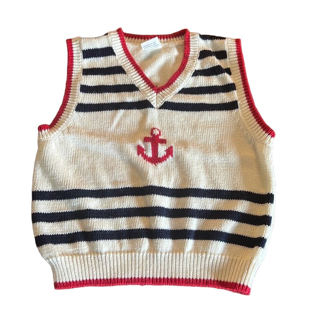 Boys 4T Nautical Sweater Vest Vintage Look Anchor Patriotic Stripes